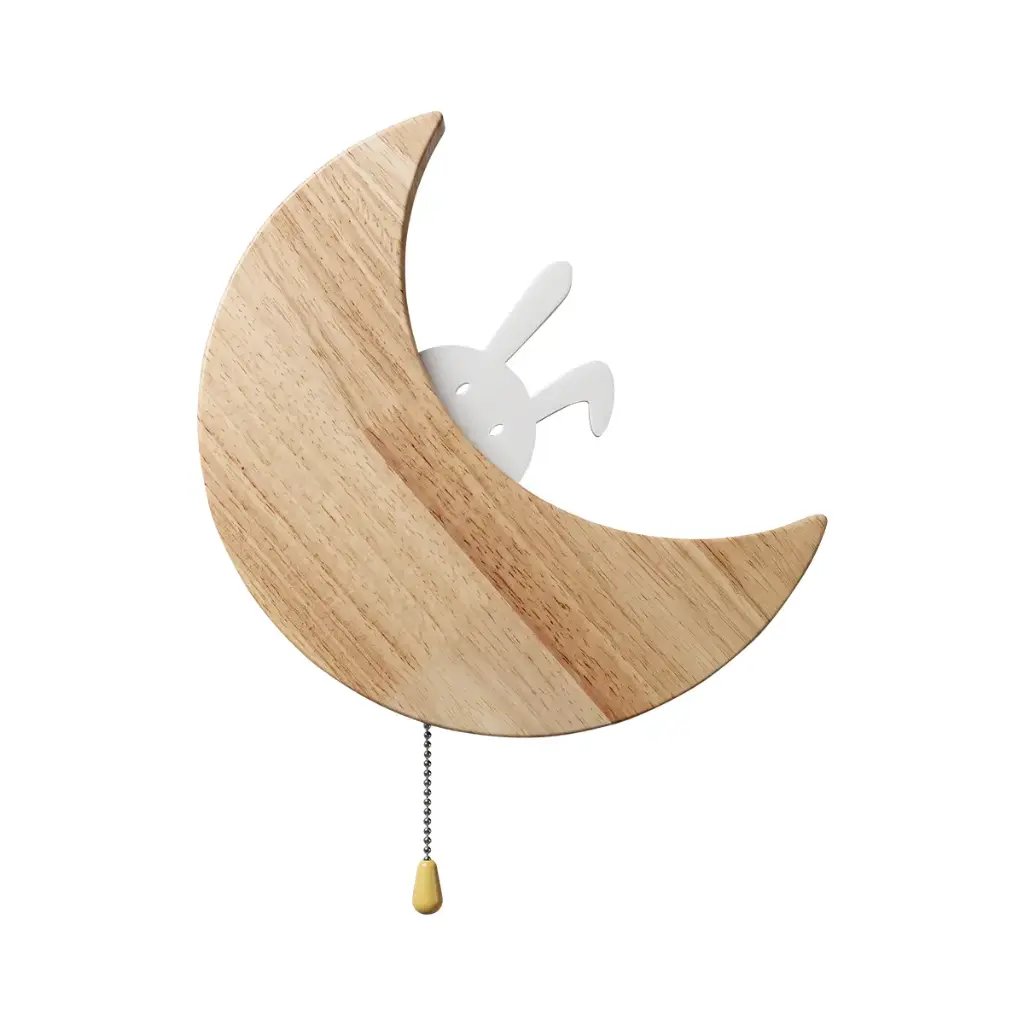 Kinder-Nachtlicht-Wandleuchte aus Holz - Moon & Bunny